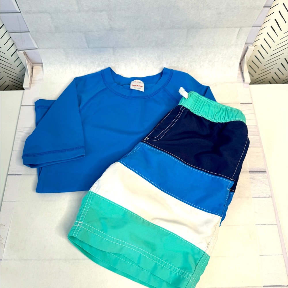Hanna Andersson Rash Guard & Swim Trunks, Size 8